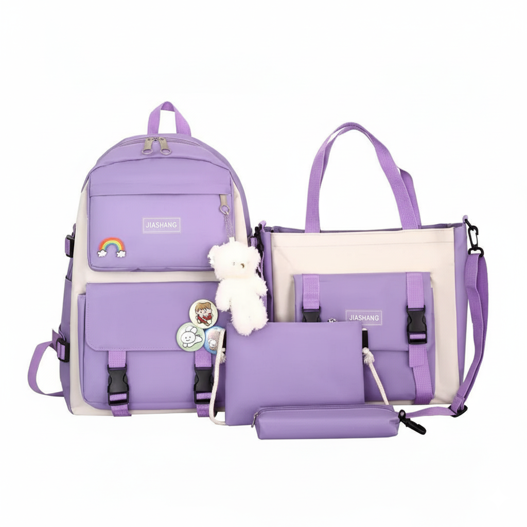 4 Pcs Nylon Bag Set for Girls - Stylish & Durable