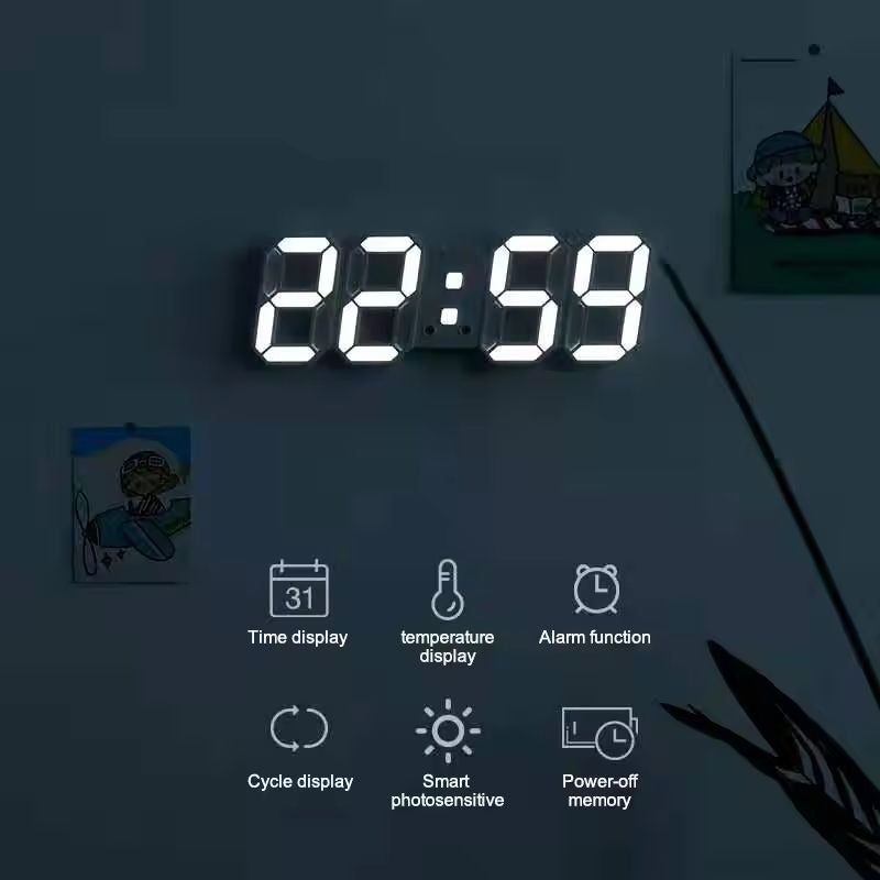 3D LED Digital Alarm Clock | Wall & Table Electronic Clock with Calendar & Thermometer